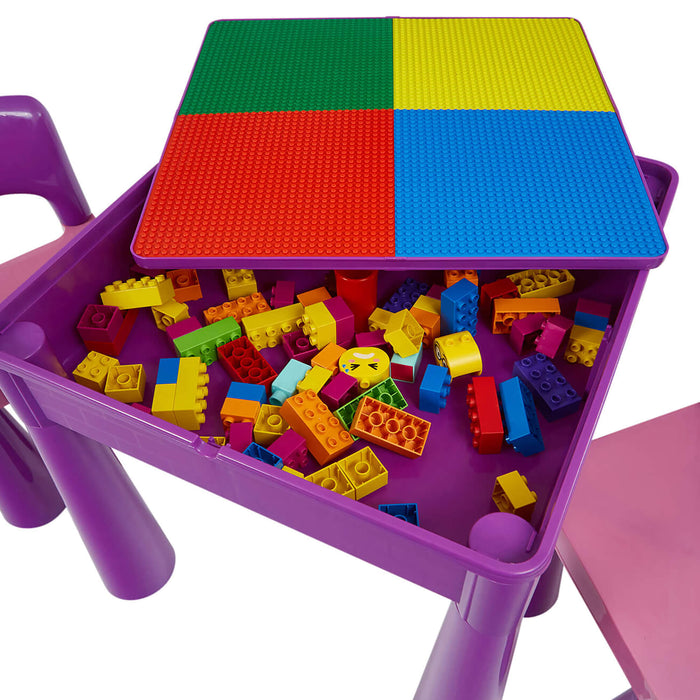 Kids 5-in-1 Activity Table and Two Chairs Set - Purple