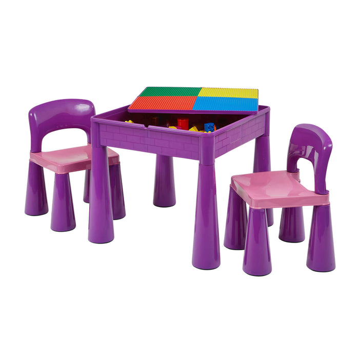Kids 5-in-1 Activity Table and Two Chairs Set - Purple