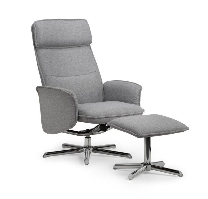 Aria Recliner Chair With Stool - Grey Linen