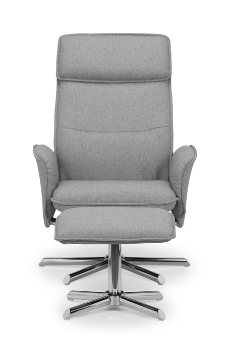 Aria Recliner Chair With Stool - Grey Linen