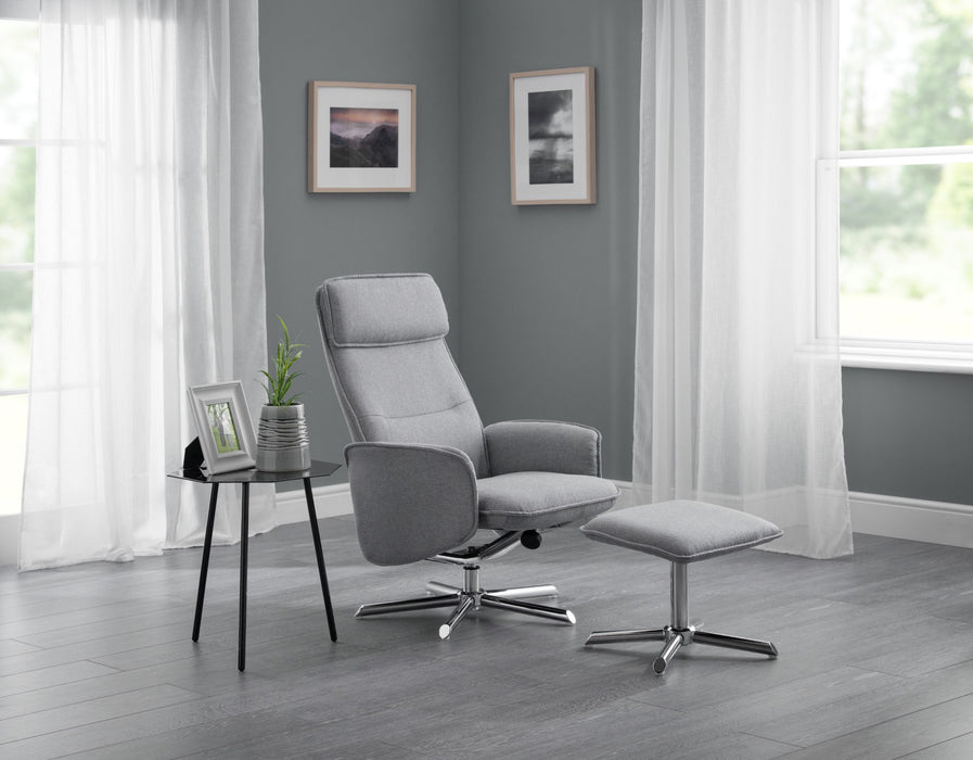 Aria Recliner Chair With Stool - Grey Linen