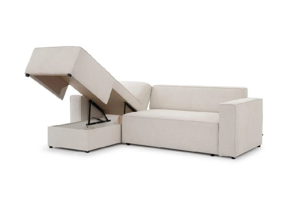 Finn Pull Out Sofa Bed with Storage Left Hand Chaise - Cream