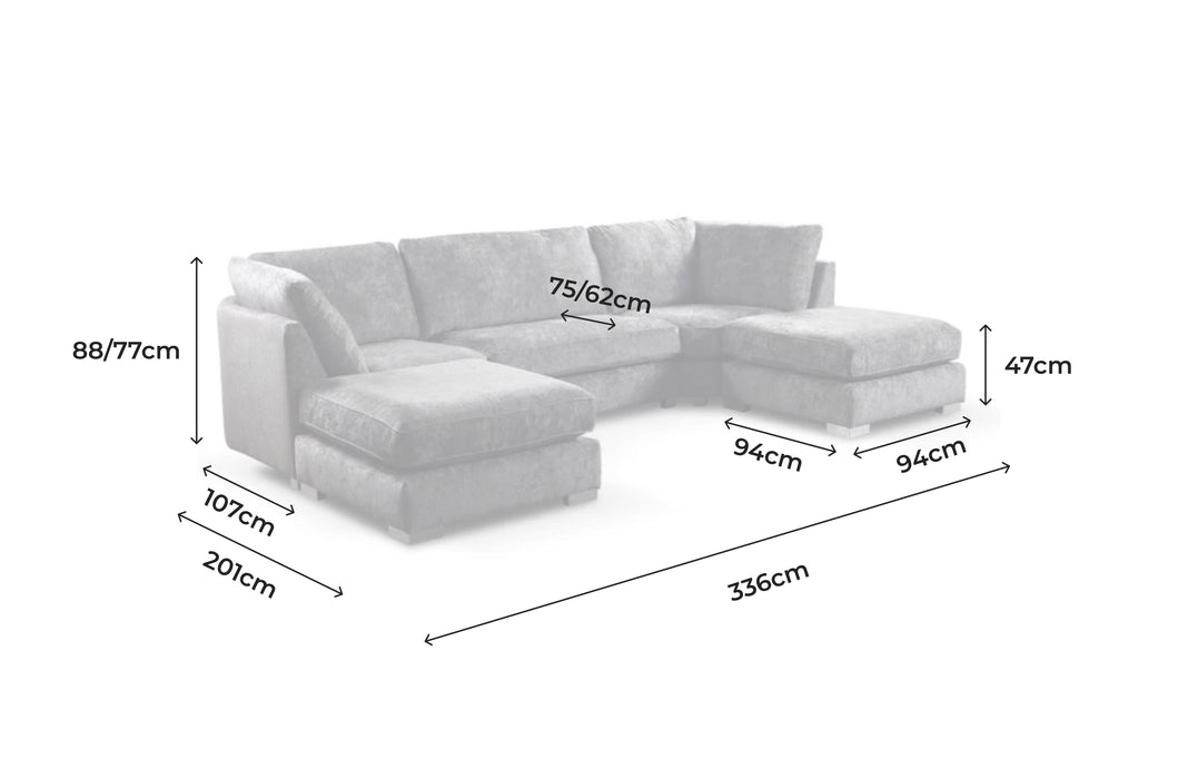 Avalon U Shape Sofa Luxe Chenille - Platinum Grey