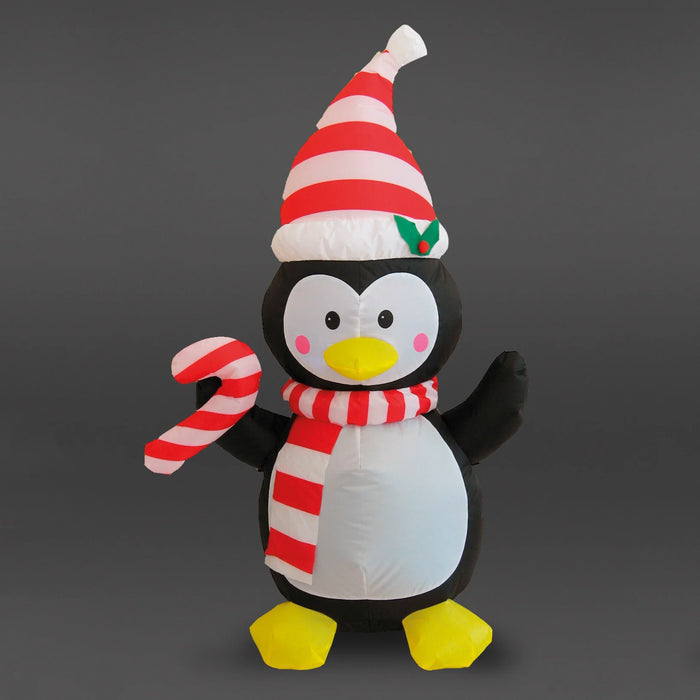 120cm (4ft) Inflatable Penguin with Candy Cane with 6 LED's