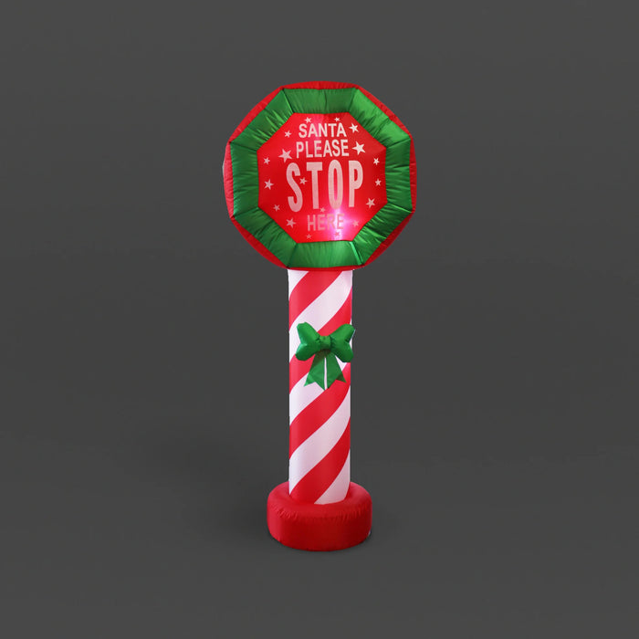 180cm (6ft) Inflatable Santa Stop Here Sign with 9 LED's