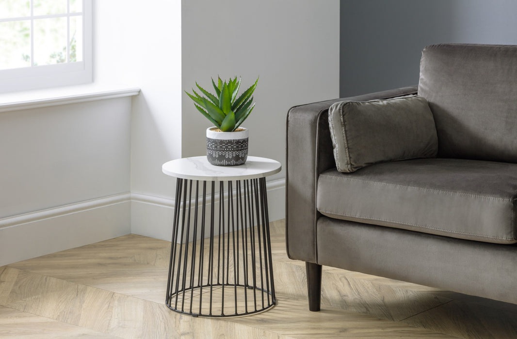 Broadway Round Lamp Table - White Marble