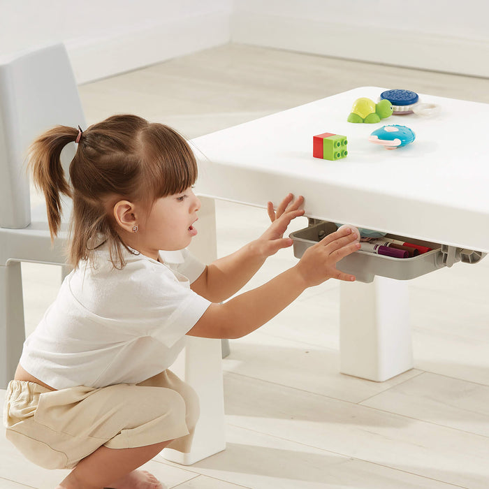 Kids Height Adjustable Table and Two Chairs Set - White & Grey