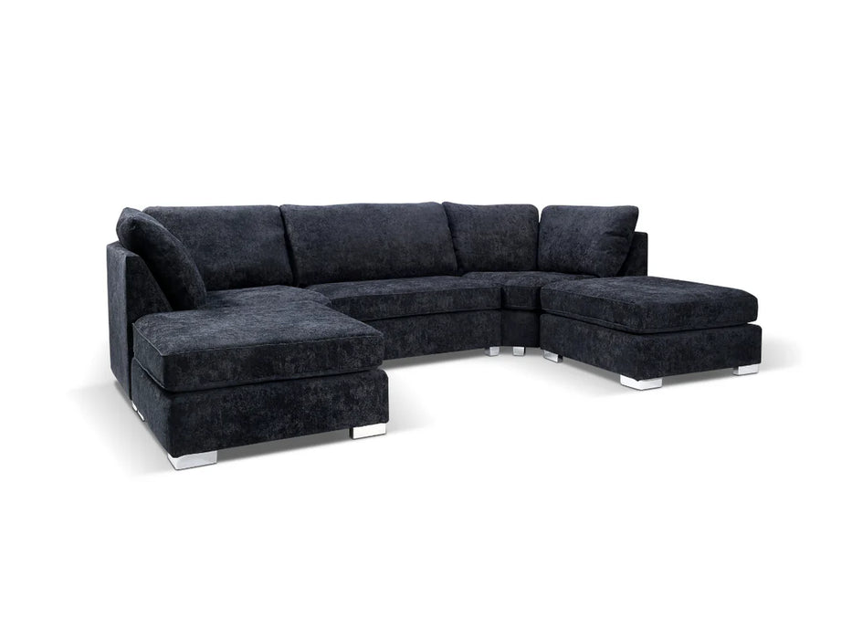 Remi Small U Shape Sofa with Footstool - Black