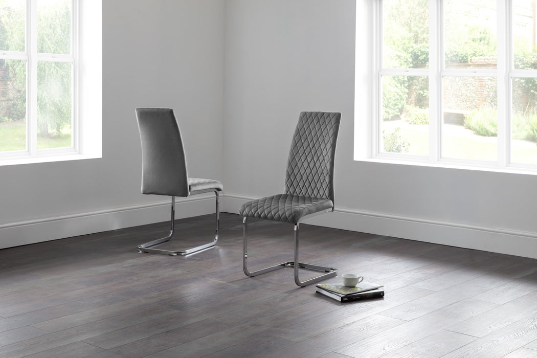 Set Of 4 Calabria Velvet Cantilever Chairs - Grey