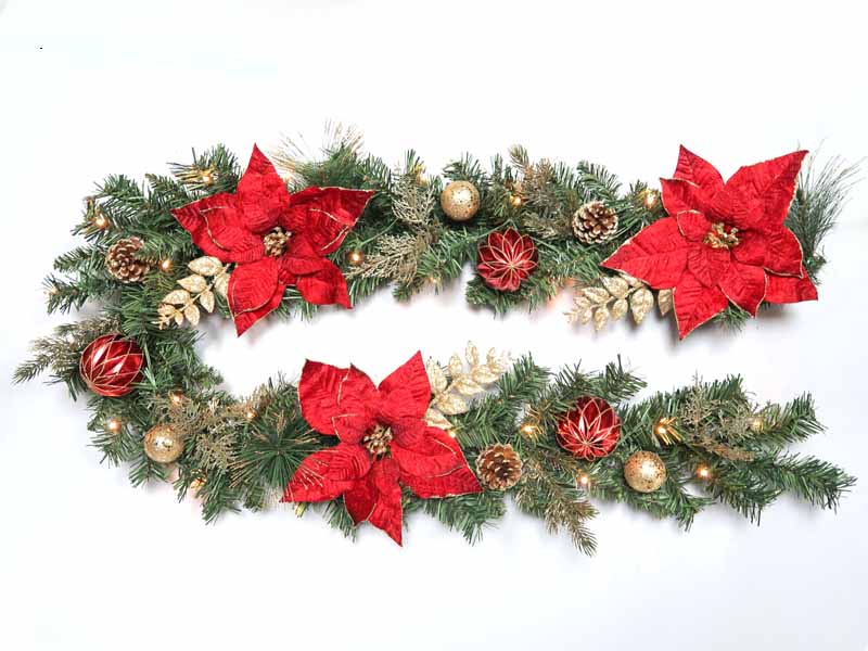 180cm (6ft) Battery Operated Red Poinsettia Garland with 25 LED's