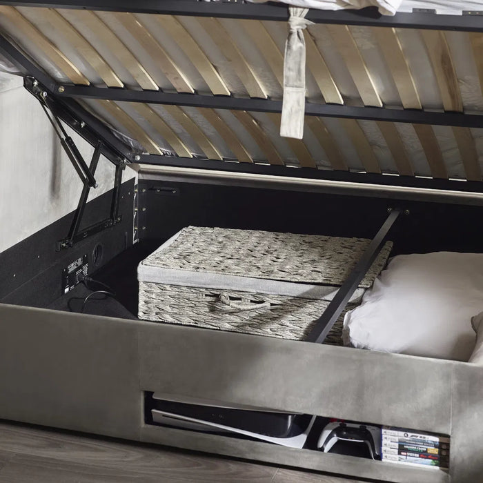 Clara 135cm Side Lift Ottoman TV Bed - Light Grey