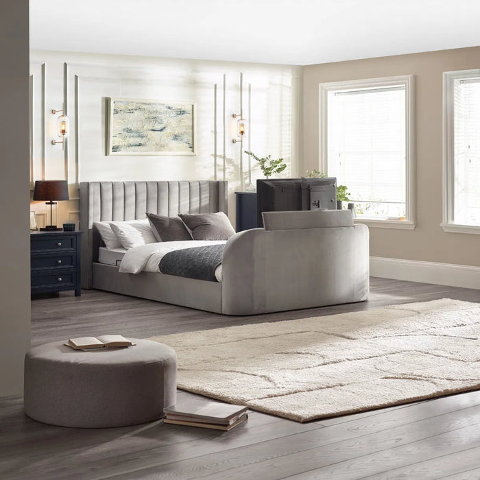 Clara 135cm Side Lift Ottoman TV Bed - Light Grey