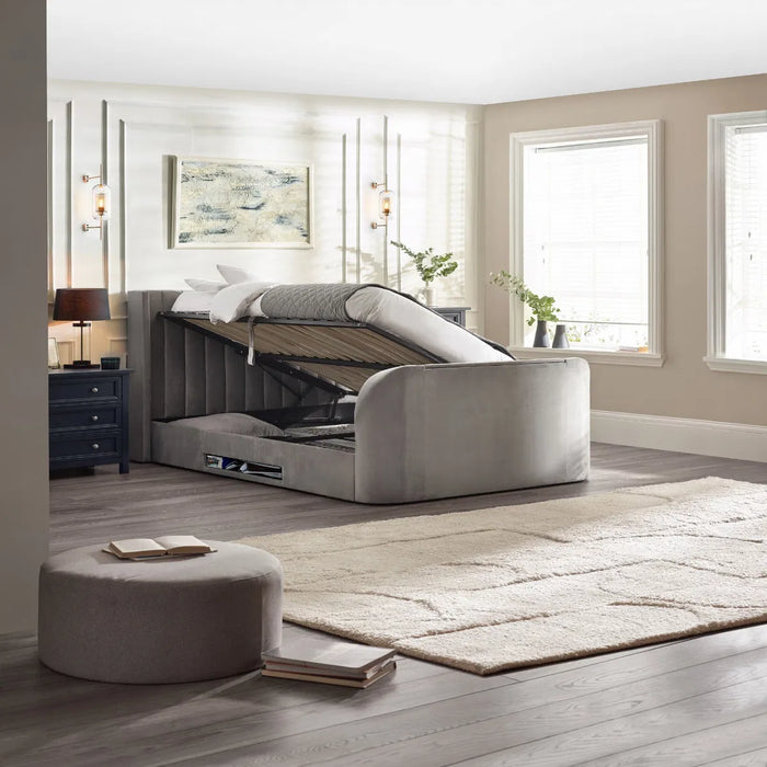 Clara 135cm Side Lift Ottoman TV Bed - Light Grey