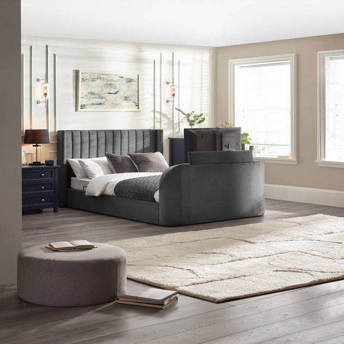 Clara 135cm Side Lift Ottoman TV Bed - Dark Grey