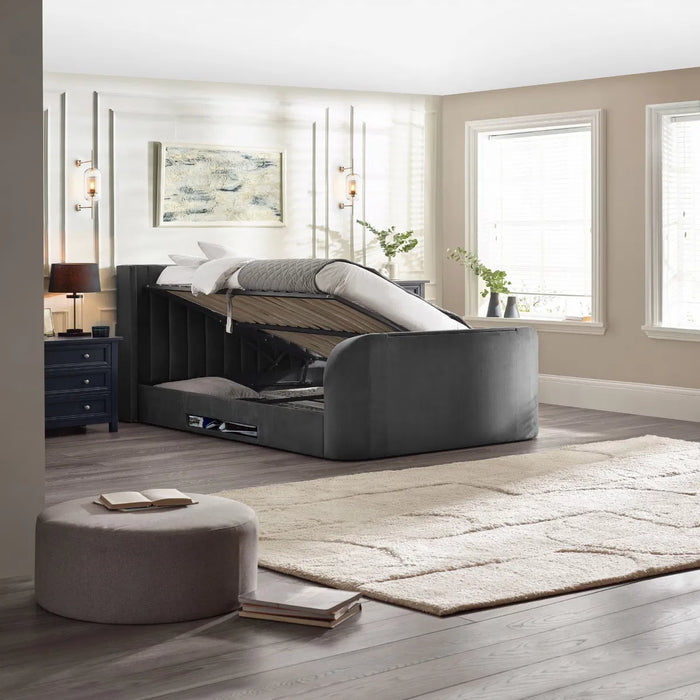 Clara 135cm Side Lift Ottoman TV Bed - Dark Grey