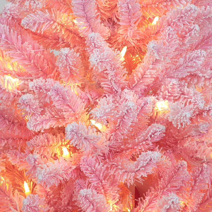 CT08848 - 210cm (7ft) Pre-Lit Pink Flocked Artificial Christmas Tree