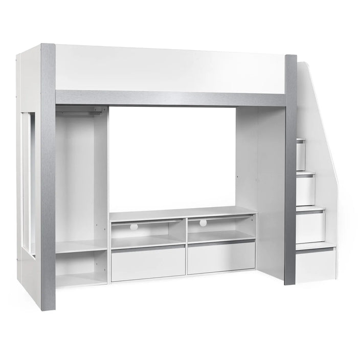 Gaia 90cm Single Highsleeper TV Bed - White and Silver