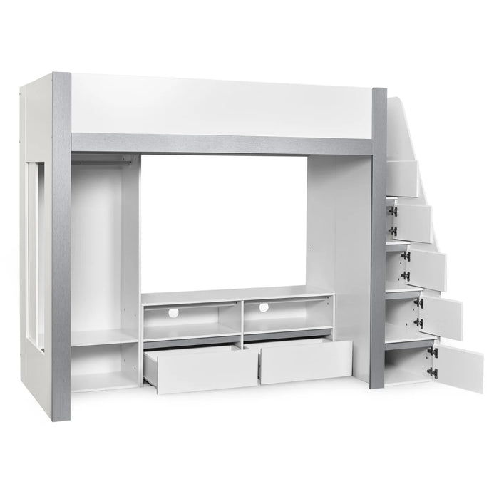 Gaia 90cm Single Highsleeper TV Bed - White and Silver
