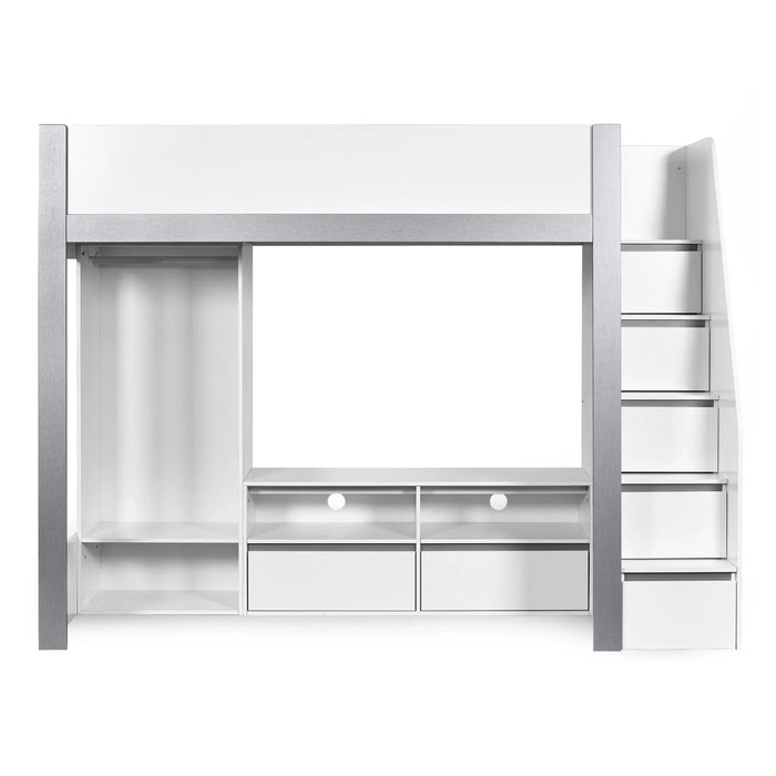 Gaia 90cm Single Highsleeper TV Bed - White and Silver