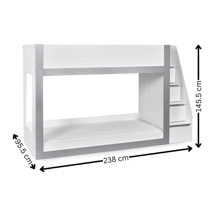 Gaia 90cm Single Bunk Bed - White and Silver
