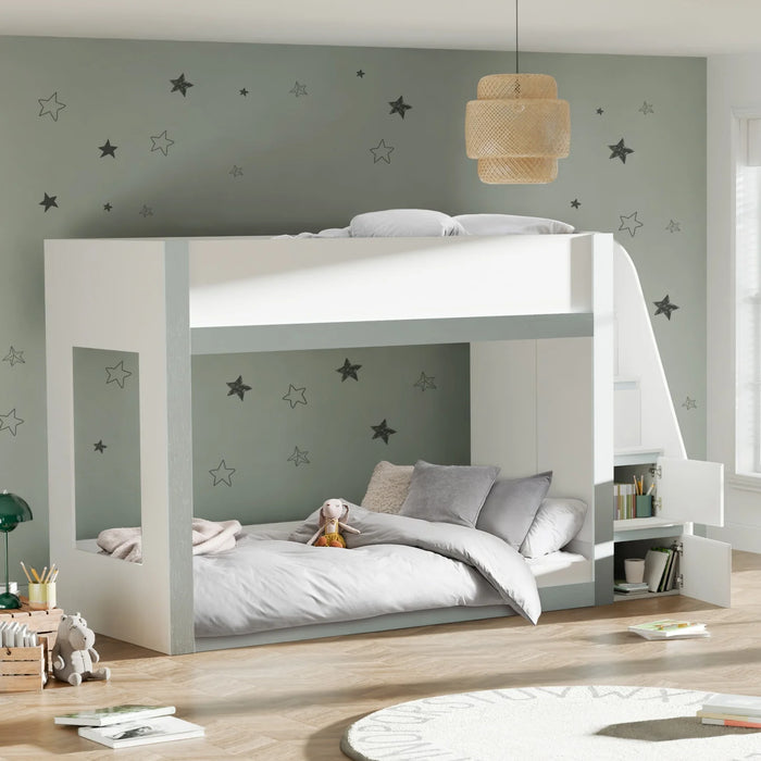 Gaia 90cm Single Bunk Bed - White and Silver