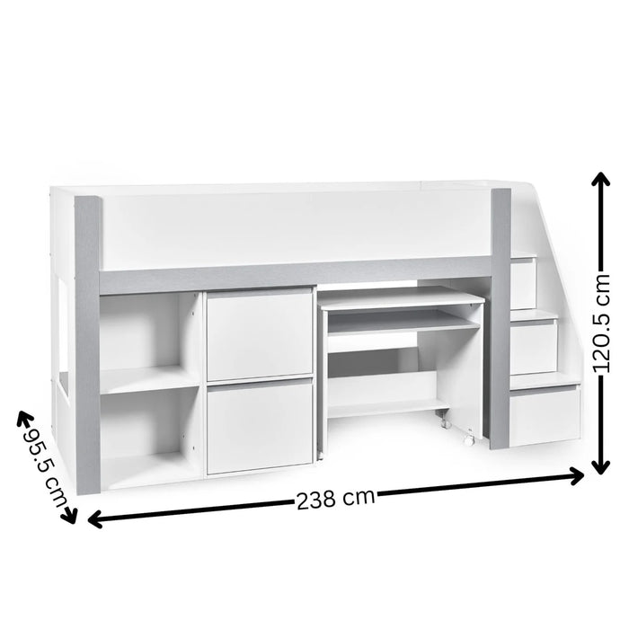 Gaia 90cm Single Midsleeper - White and Silver