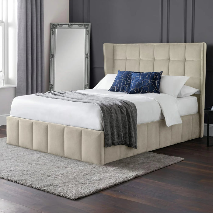 Gatsby Cream Velvet 135cm Double Ottoman Storage Bed