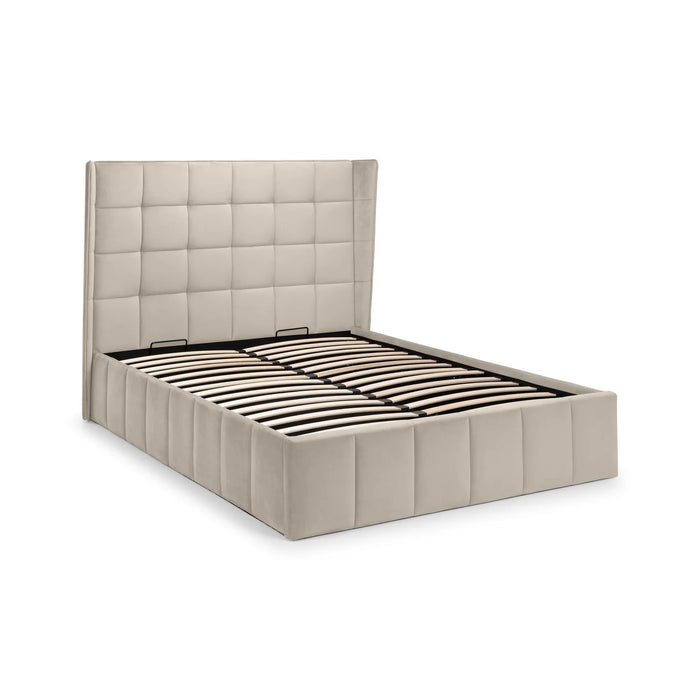 Gatsby Cream Velvet 135cm Double Ottoman Storage Bed
