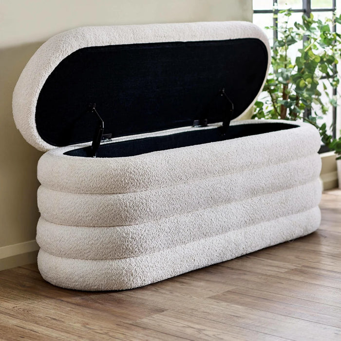 Hailey Ivory Boucle Upholstered Ottoman Storage Bench