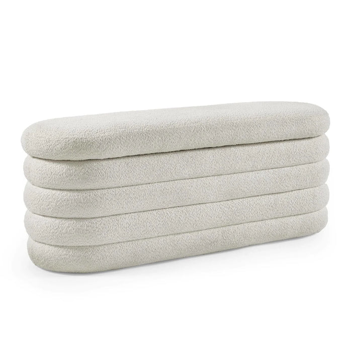 Hailey Ivory Boucle Upholstered Ottoman Storage Bench