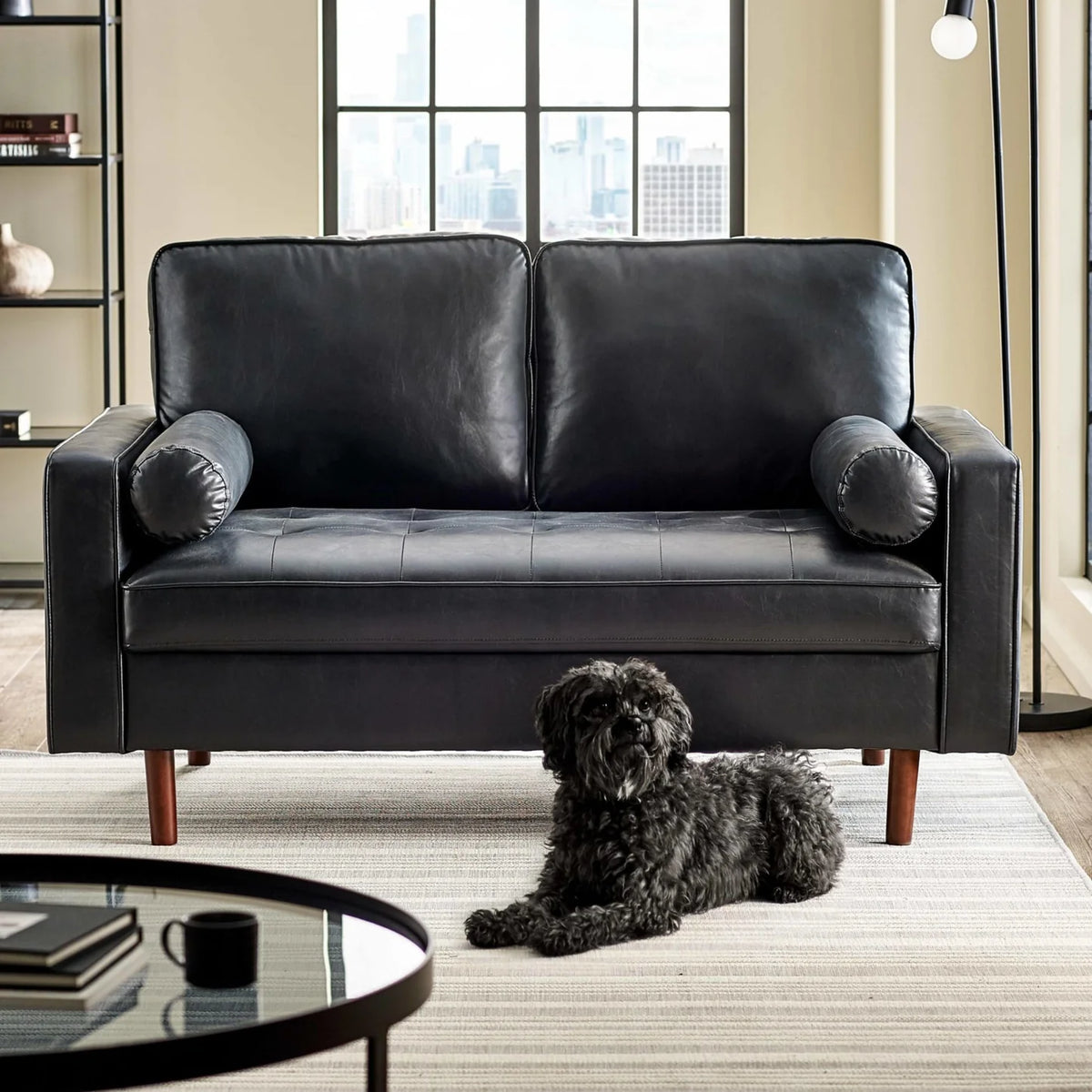 Pay Smart Home | Henley Black Faux Leather 2 Seater Sofa