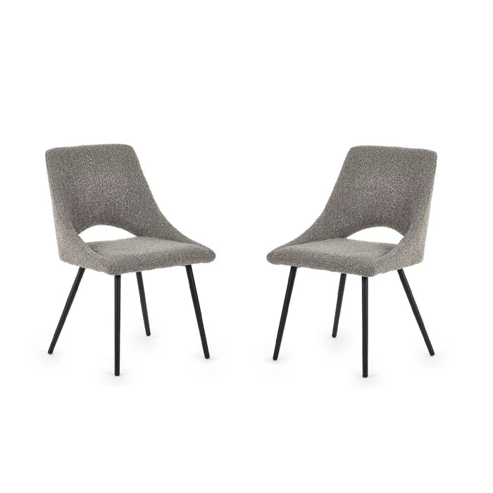 Luca Round White Table & 4 Iris Boucle Dining Chairs in Grey