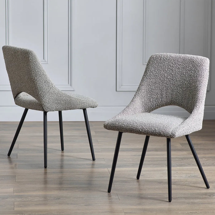 Luca Round White Table & 4 Iris Boucle Dining Chairs in Grey