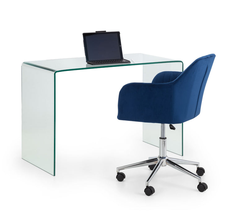 Kahlo Velvet Swivel Office Chair- Blue/Chrome