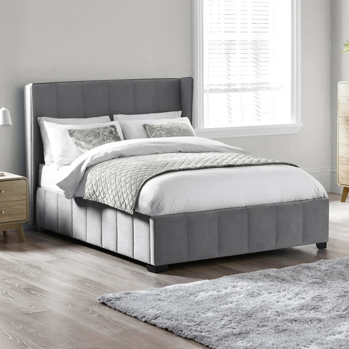 Katie Grey Velvet Upholstered 150cm Kingsize Bed