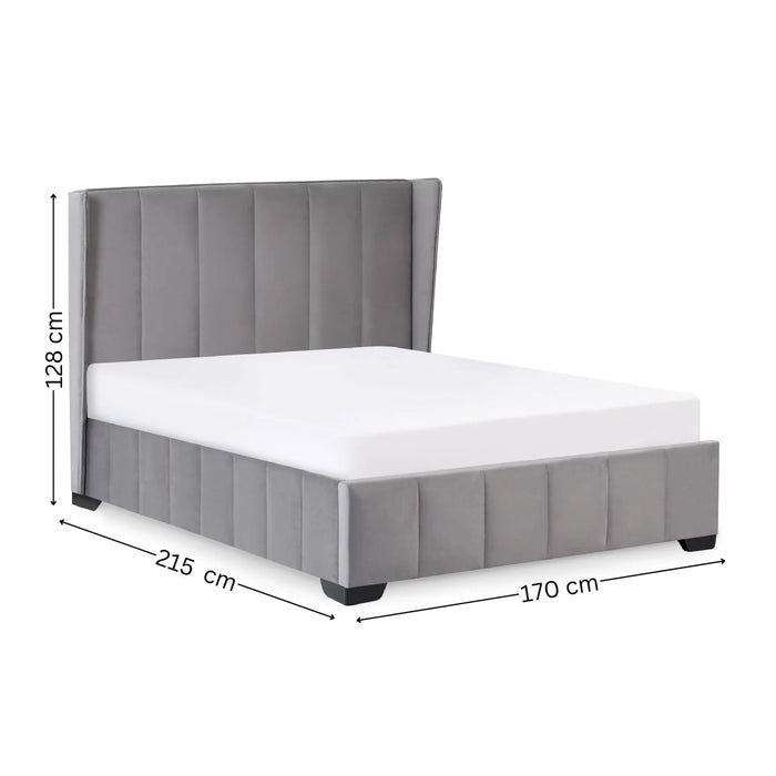 Katie Grey Velvet Upholstered 150cm Kingsize Bed