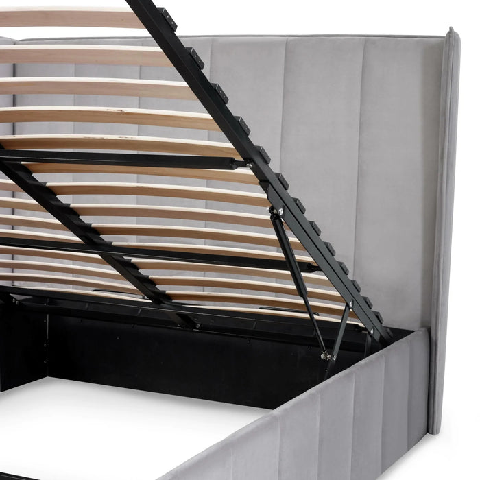 Katie Grey Velvet Upholstered 135cm Double Ottoman Storage Bed