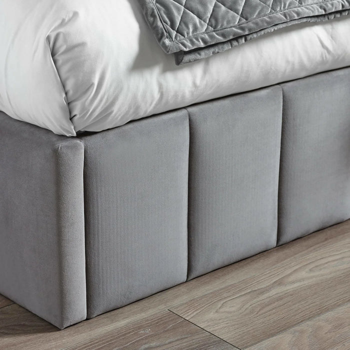 Katie Grey Velvet Upholstered 150cm Kingsize Ottoman Storage Bed