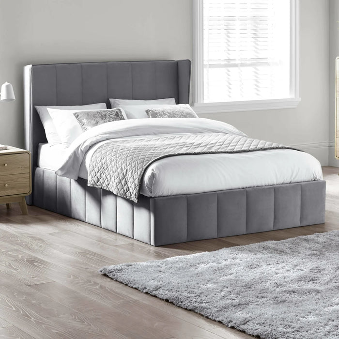 Katie Grey Velvet Upholstered 135cm Double Ottoman Storage Bed