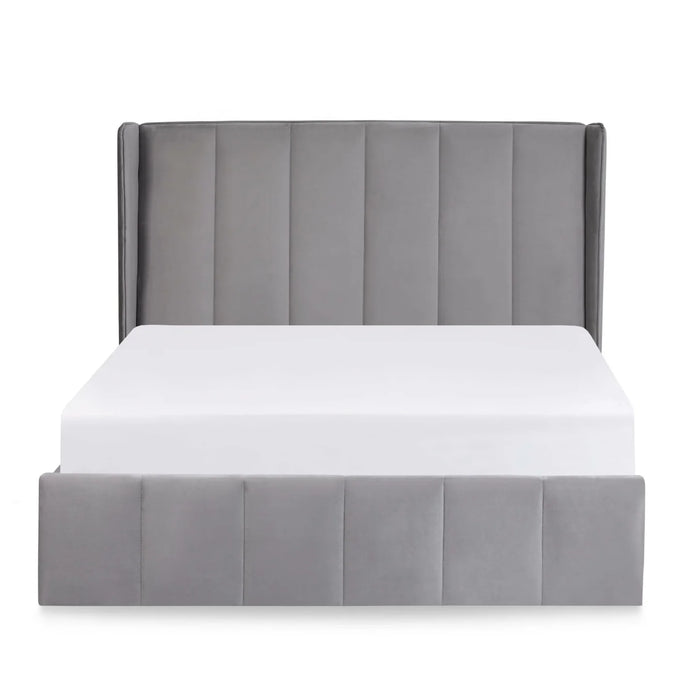 Katie Grey Velvet Upholstered 150cm Kingsize Ottoman Storage Bed