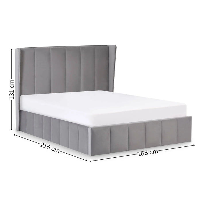 Katie Grey Velvet Upholstered 150cm Kingsize Ottoman Storage Bed