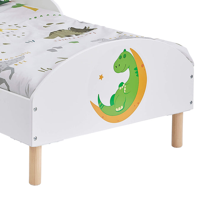 Kids White Toddler Bed - Dinosaur