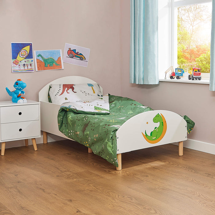 Kids White Toddler Bed - Dinosaur