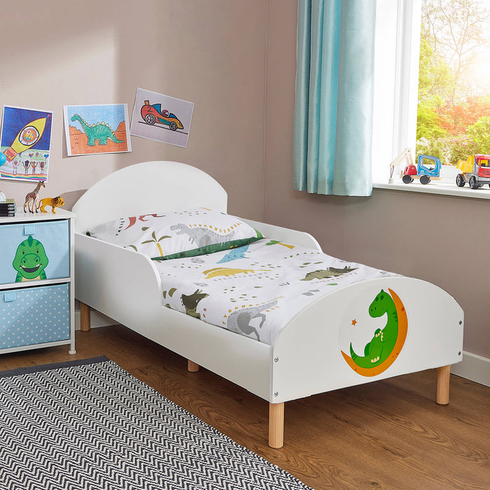 Kids White Toddler Bed - Dinosaur