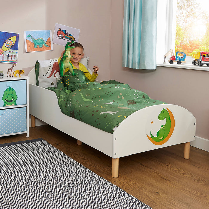 Kids White Toddler Bed - Dinosaur