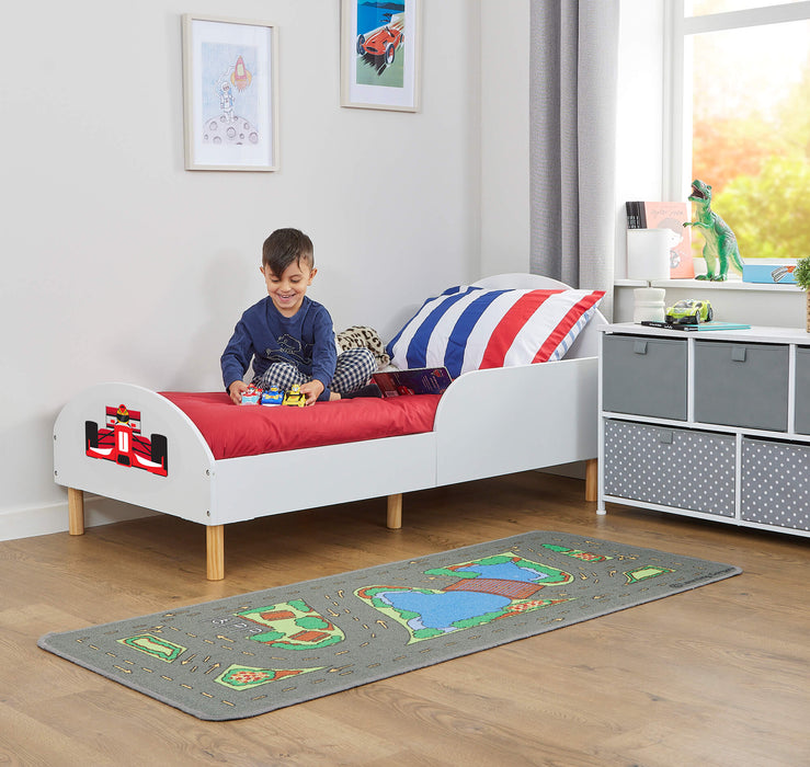 Kids White Toddler Bed - Formula 1