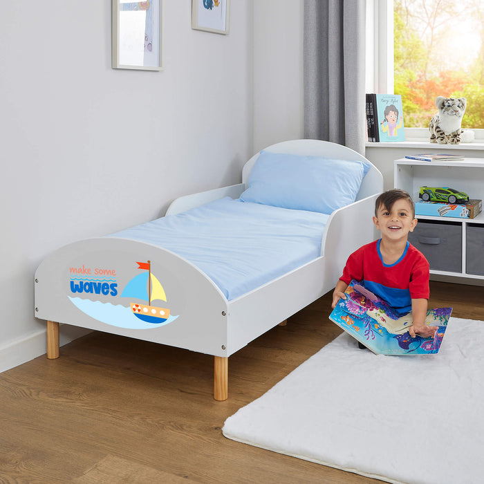 Kids White Toddler Bed - Make Some Waves