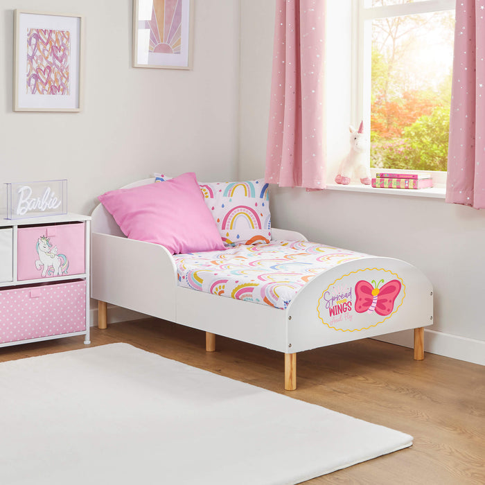 Kids White Toddler Bed - Spread Your Wings and Fly