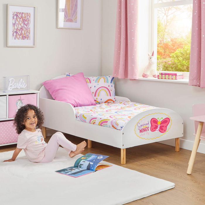 Kids White Toddler Bed - Spread Your Wings and Fly