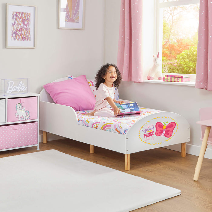 Kids White Toddler Bed - Spread Your Wings and Fly